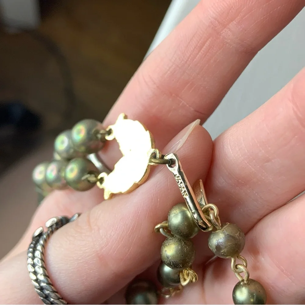 Vintage Japanese Double Strand Chunky Green and Gold Large Beaded Necklace - Picture 9 of 9